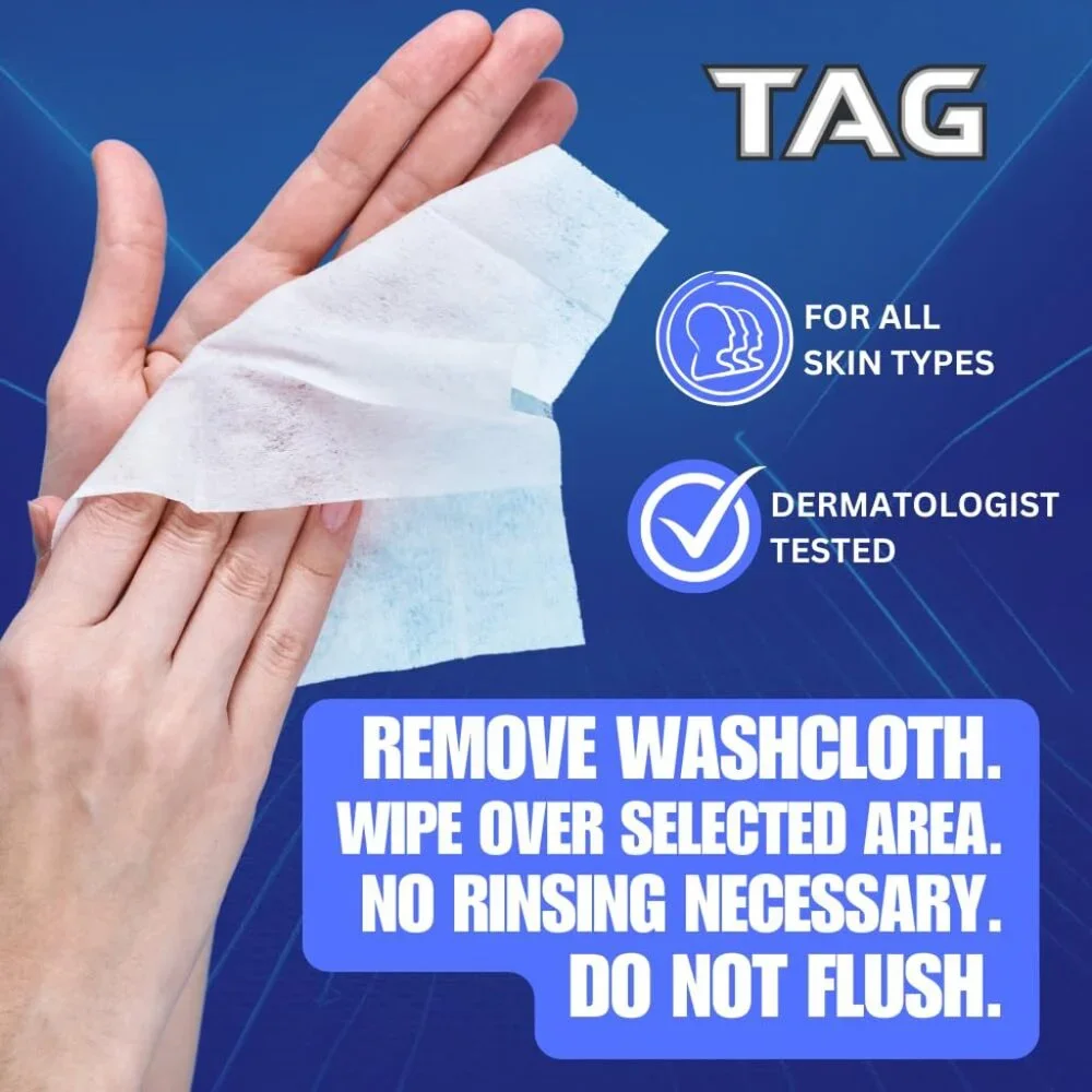 90 TAG Disposable Washcloths Alcohol-Free w/Aloe Vera, Vitamin E,‎ Chamomile (5)